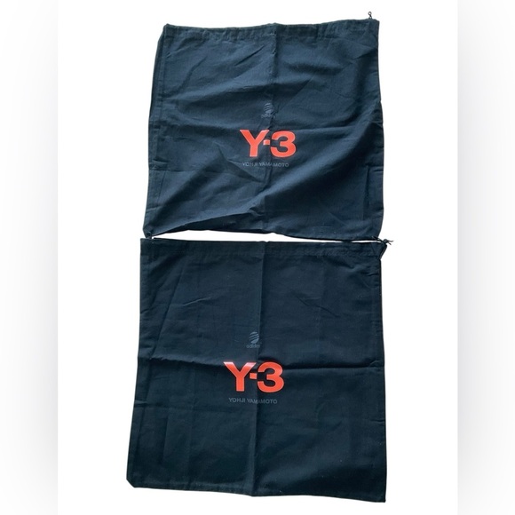 PAIR OF 2 Y-3 ADIDAS DUST BAG DRAWSTRING BLACK W/ ORANGE LOGO 15 X 15  NEW - Picture 1 of 2